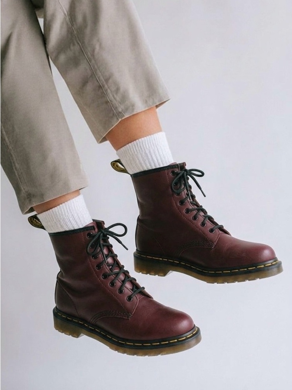 Vintage DOC Dr. Martens x NANA Burgundy Leather 8-Eye Lace-Up Ankle Combat Boots